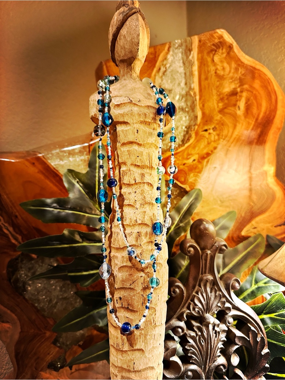 Blue Glass Beaded Necklace 1